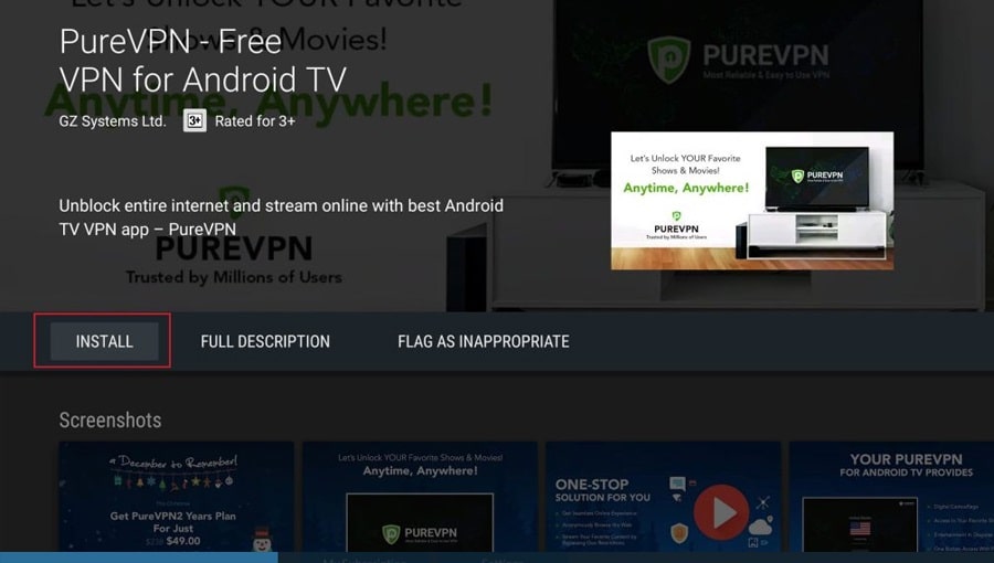 PureVPN на Android TV