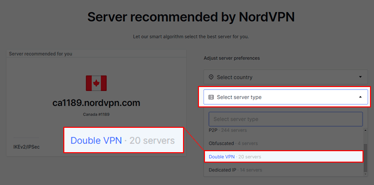 Double VPN сервер в сервисе Nord